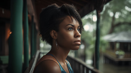 Portrait of a beautiful young african american woman looking awayの素材