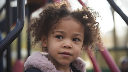 Portrait of a beautiful african american little girl on the playgroundの素材