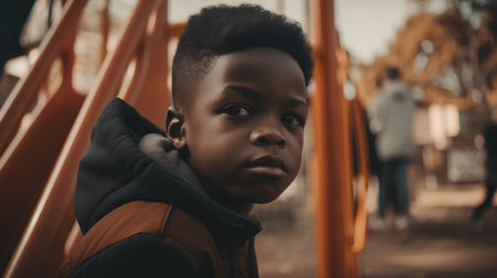 Portrait of a young african american boy on the playground.の素材
