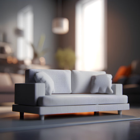 Modern living room interior with sofa. 3d render illustration mock upの素材