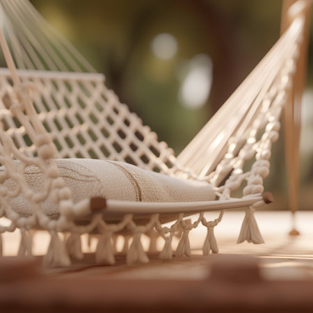 Hammock in a garden. Selective focus. Shallow depth of fieldの素材