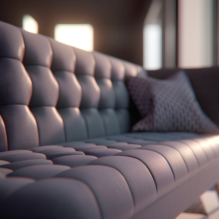 Close up of sofa with pillows in living room at home.の素材