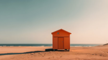 Orange beach hut in the middle of the sand. 3d renderingの素材