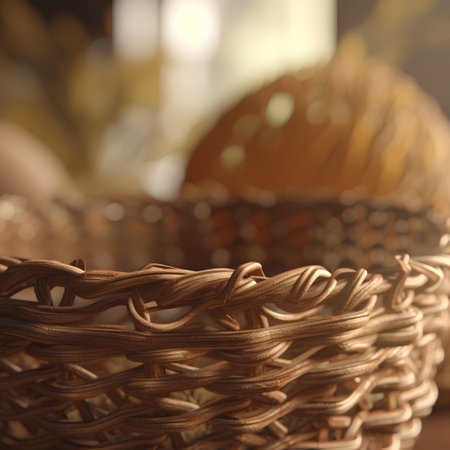 Wicker basket with bread. Selective focus. Shallow DOF.の素材