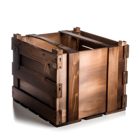 Wooden box isolated on white background. 3d render illustration.の素材