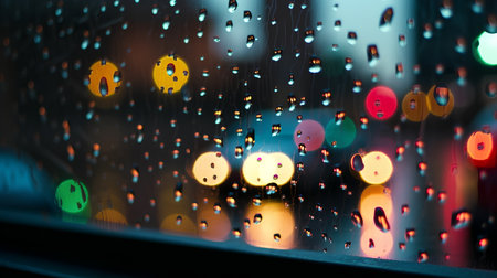 rain drops on the glass with bokeh background in the cityの素材