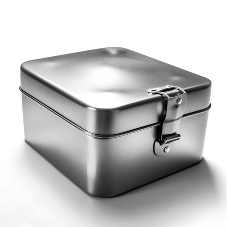 Metal box on a white background. 3d rendering. Isolated.の素材