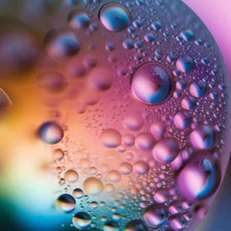 abstract colorful background with oil drops on water surface macro close upの素材