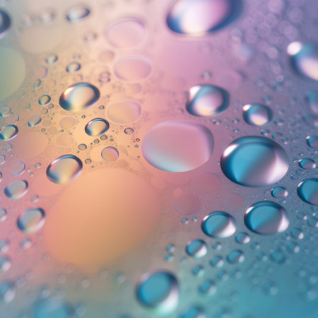 Water drops on a colorful background. Abstract water drops on a colorful background.の素材