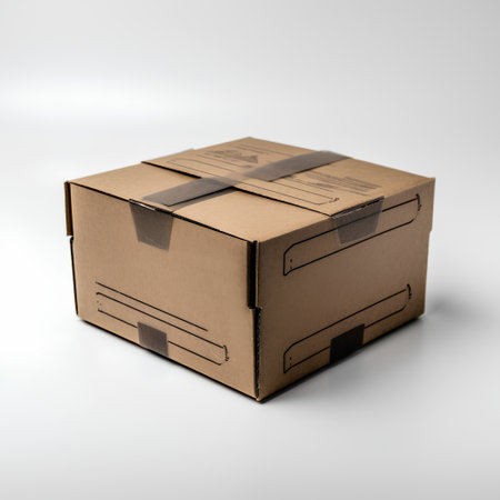 Cardboard box on a white background. 3d render illustration.の素材