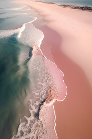 Aerial view of a beautiful pink sand beach at sunrise, Australiaの素材