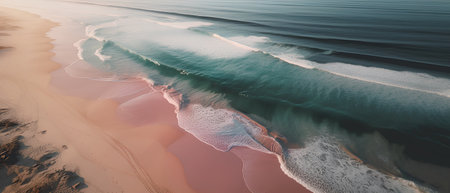 Aerial view of sandy beach with transparent ocean waves. Drone photo.の素材