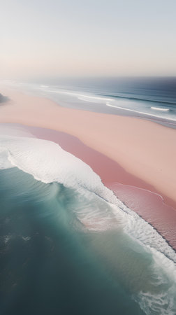 Aerial view of pink beach at sunset. Beautiful summer landscape.の素材