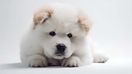 Cute Samoyed puppy on white background. Studio shot.の素材