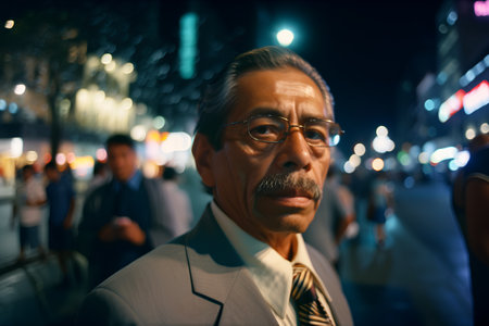 Unidentified Chinese businessman in Hong Kong at night.の素材