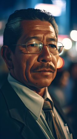 Portrait of a mature Indian businessman in the city at night.の素材