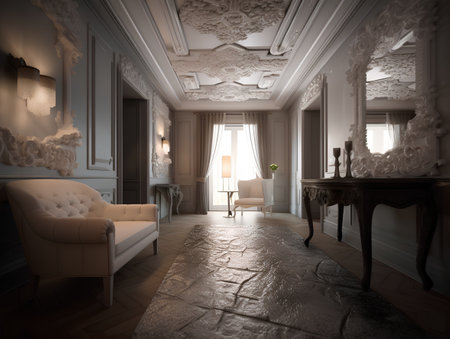 Luxury interior of a classic living room. 3d renderの素材