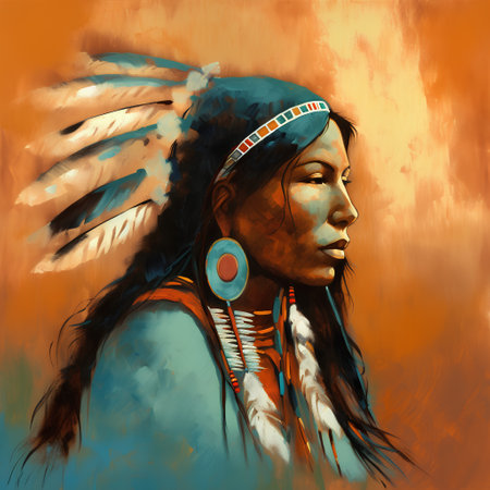 Native american indian headdress with feathers. Digital painting.の素材