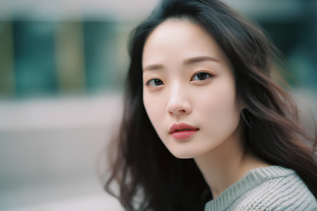 Portrait of a beautiful young asian woman in the city.の素材