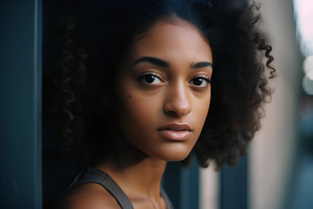 Portrait of a beautiful african american woman with curly hairの素材