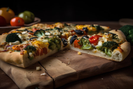 Pizza with mozzarella, olives, tomatoes and broccoliの素材