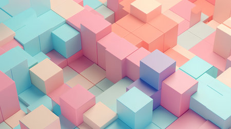 Abstract background of pink and blue cubes. 3d render illustration.の素材