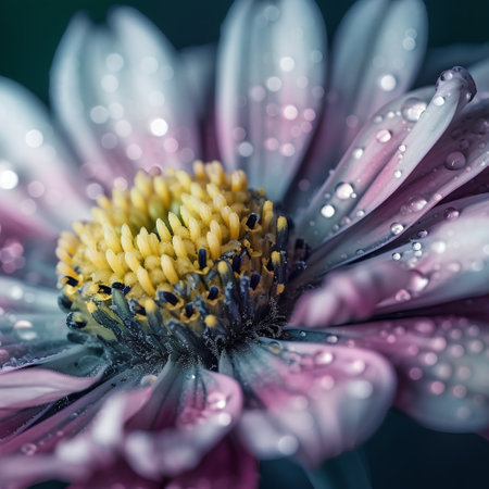 Macro shot of gerbera flower with water drops on petalsの素材