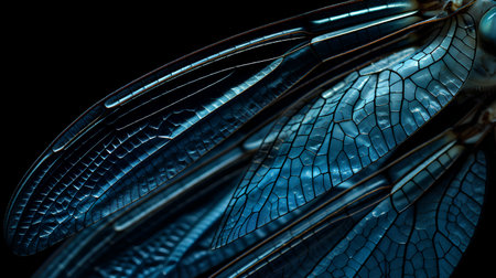 Macro of dragonfly wings on black background. 3D renderingの素材