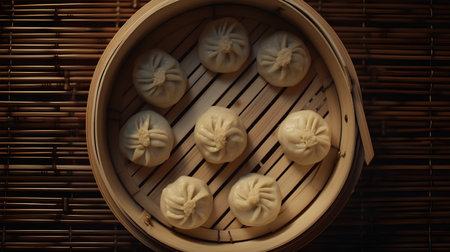 steamed dumpling - chinese bun in bamboo steamerの素材