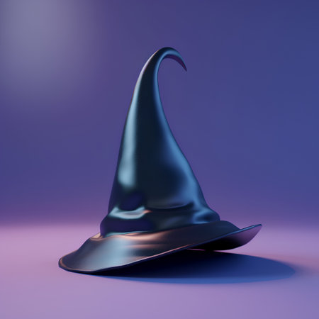 Witch hat isolated on purple background. 3d render illustration.の素材