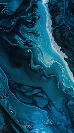 Blue and black abstract acrylic background. Marbling artwork texture. Agate ripple pattern. Gold powder.の素材