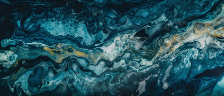 Marbled blue abstract background with golden glitter. Liquid marble ink pattern.の素材