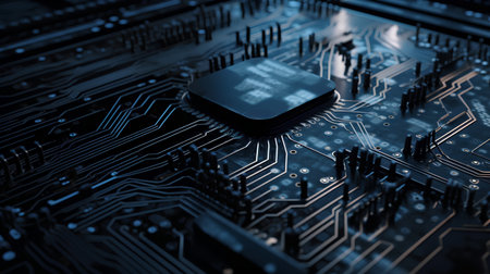 Circuit board close up. Technology background. 3D rendering.の素材