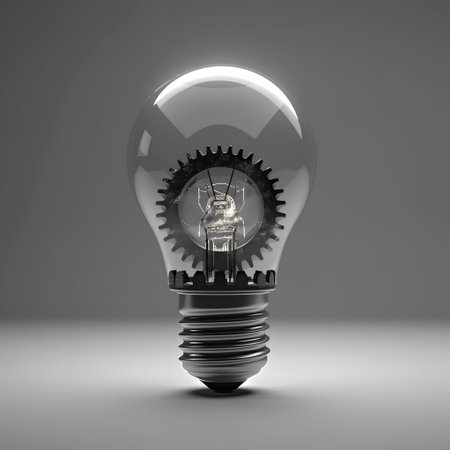 Light bulb with gear inside, 3d render, black and whiteの素材