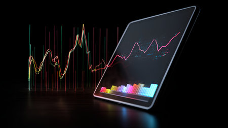 Tablet with stock market chart on screen. 3d rendering.の素材