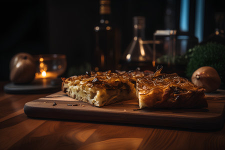 Homemade apple pie on a wooden board. Selective focus.の素材