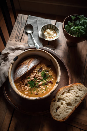 Creamy soup with chickpeas, lentils and herbsの素材