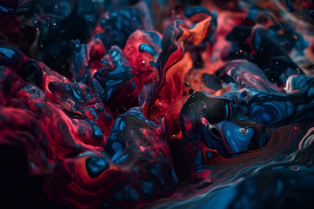 abstract background with blue and red paint splashes on black backgroundの素材