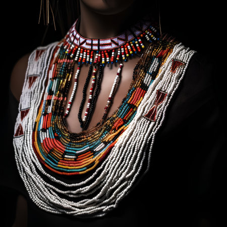 Closeup portrait of a beautiful young woman wearing necklaces and beadsの素材