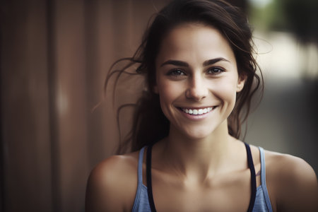 Portrait of beautiful young woman smiling and looking at the camera.の素材