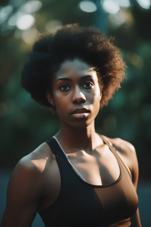 Portrait of a beautiful young african american woman with afro hairstyle.の素材