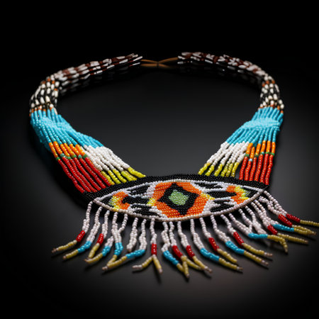 necklace on a black background in close-up, colored beadsの素材