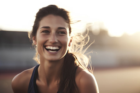 Portrait of a beautiful young woman smiling on a sunny day.の素材
