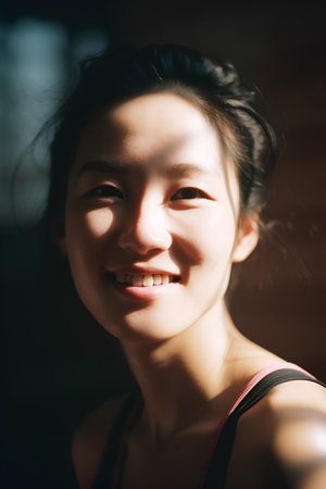 Portrait of a beautiful asian woman smiling and looking at cameraの素材