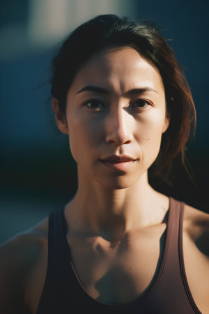 Portrait of a beautiful young Asian woman in sportswear.の素材