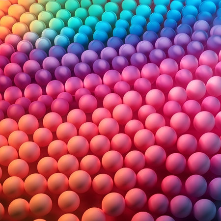 abstract background of many balls in rainbow colors, 3d renderの素材
