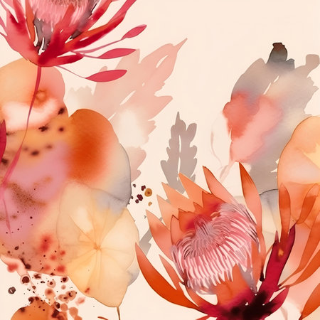 Watercolor illustration of protea flowers. Seamless pattern.の素材