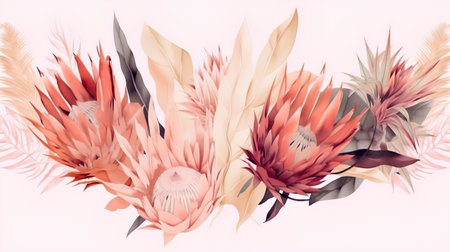 Watercolor protea flower bouquet. Hand drawn vector illustration.の素材