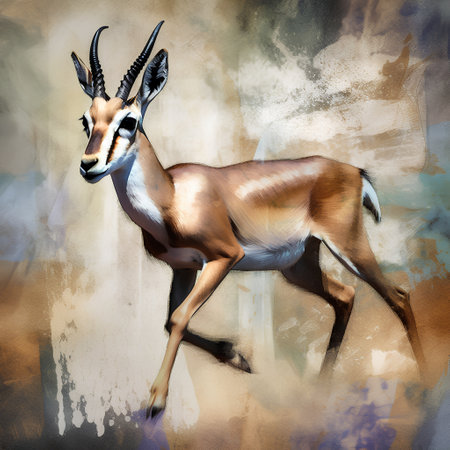 Digital painting of a gazelle running in the wind with grunge backgroundの素材