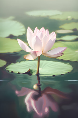 Beautiful waterlily or lotus flower on the water surfaceの素材